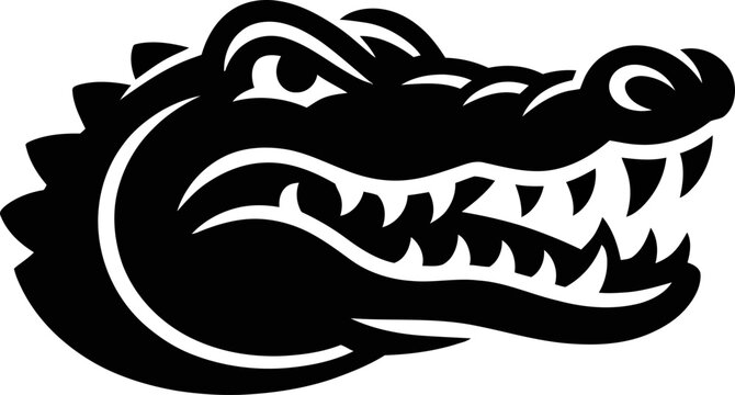 Black alligator head with sharp teeth and angry expression side view