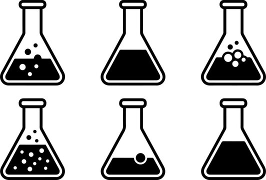 Black and white erlenmeyer flask laboratory icons
