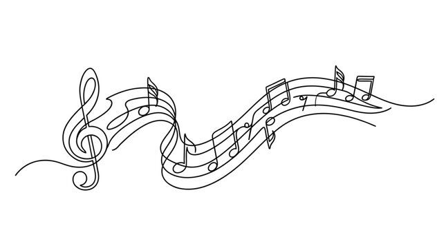 Abstract musical notes flowing on a staff, treble clef, elegant line art.