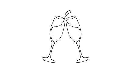Minimalist line art of two champagne glasses clinking, celebrating a special occasion © warjok