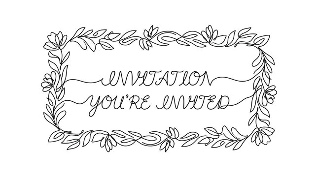 Hand-drawn floral border with invitation text, elegant and simple line art for invitations