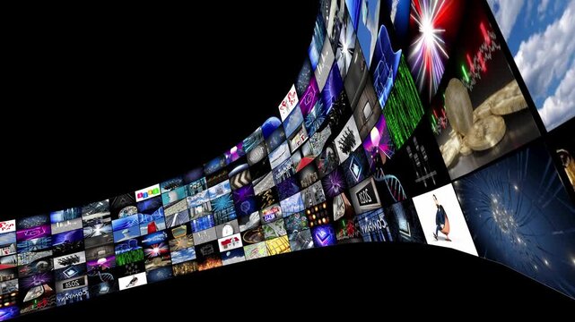 Streaming Media Wall Content Playing Video Content - 3d 4k animation (3840 x 2160 px)