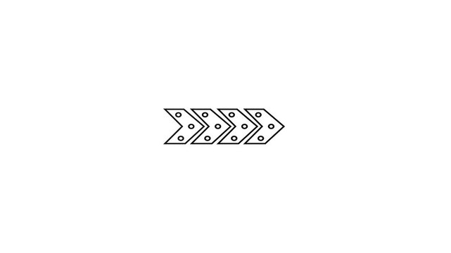 Repeating chevron arrow sequence showing forward movement and flow. Abstract directional arrows form a continuous navigation and progress pattern. Minimal arrow chain suits loading, transfer