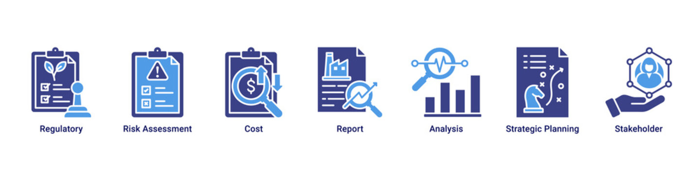Risk Control web banner icon vector illustration with icons of Regulatory, Risk Assessment, Cost, Report, Analysis, Strategic Planning and Stakeholder