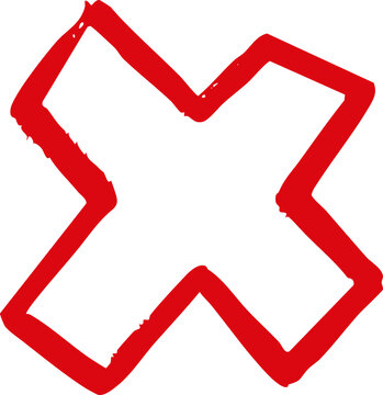Hand Drawn Red X Cross Mark Isolated Clip Art on White Background