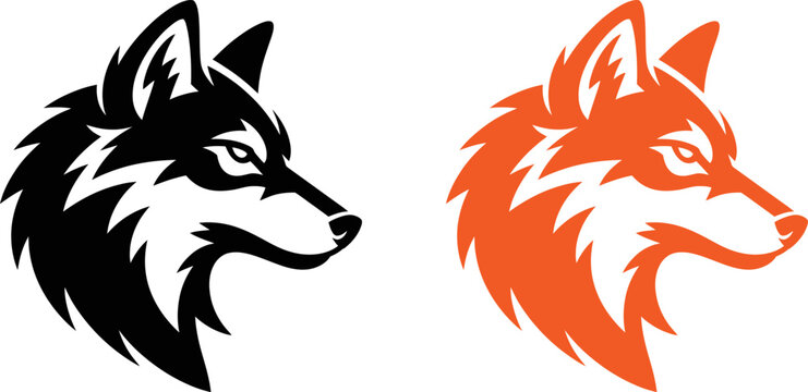 Stylized wolf and fox head silhouettes side view profile  two animal faces