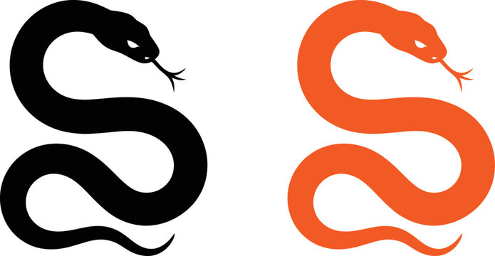 Two colorful snakes with tongues out on white background