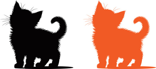 Two cute kittens in black and orange standing side by side looking backwards © SAYEDAJANNATUL