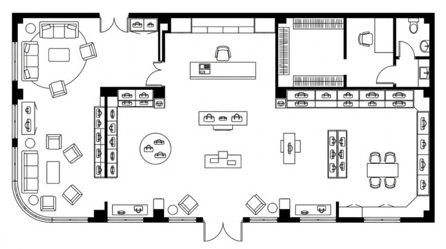 Retail store floor plan with handbag displays and fitting room layout
