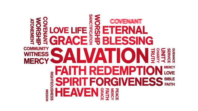 Salvation animated word cloud-text design animation tag kinetic typography seamless loop.
