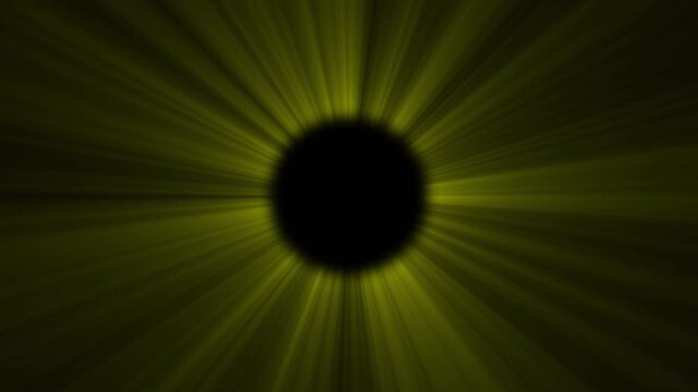 Circular light burst animation forming a dark center focus. Radiating rays creating depth and strong visual contrast. Abstract illumination background for cinematic scenes layouts. Flash, light.