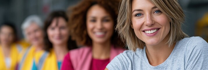 Fototapeta premium Female construction and engineering team portrait with diverse women smiling for workplace recruitment banner and team background