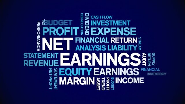 Net Earnings animated word cloud-text design animation tag kinetic typography seamless loop.