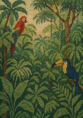 Naklejka premium Tropical birds jungle tapestry art