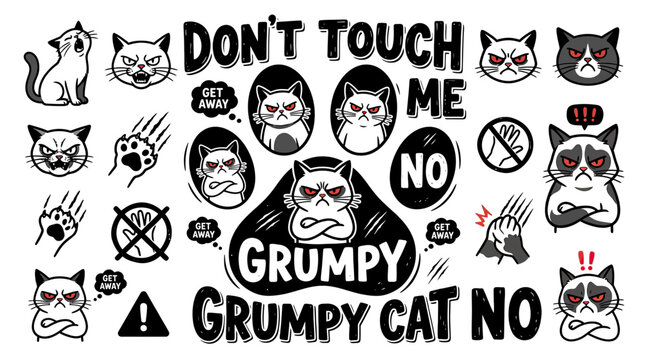 Grumpy Cat Collection: Don't Touch Me, Get Away, No - Cute Cartoon Icons