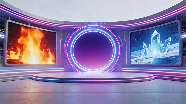 Futuristic studio set with neon lights
