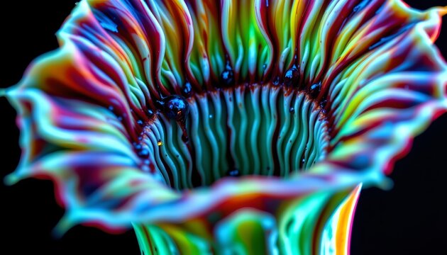 The image features a vibrant, colorful flower with a ruffled, cup shaped structure