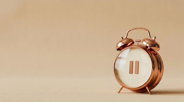 Copper alarm clock with a pause symbol on the clock face