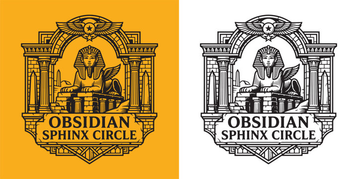 Obsidian Sphinx Circle Ancient Egyptian Portal Emblem