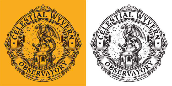 Celestial Wyvern Observatory Astronomical Shield Design