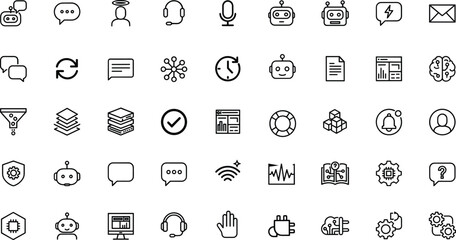 Fototapeta premium Collection of various black line icons on white background for business and technology concepts