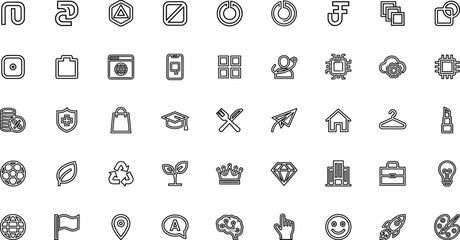 Fototapeta premium Collection of various black line icons on white background for business and technology concepts
