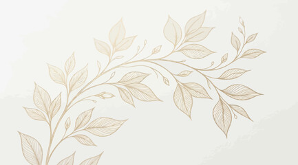 Elegant golden handdrawn botanical curved branch © Saharia