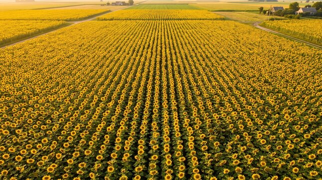 Aerial Sunflower Farm Late Summer Golden Abstract Pattern USA August