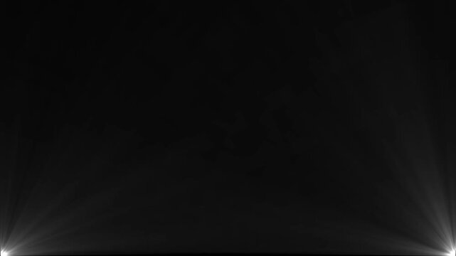 Black background with bright white light rays emanating from bottom corners , Bright light beam and glowing flare effect, Abstract digital energy and cinematic background.
