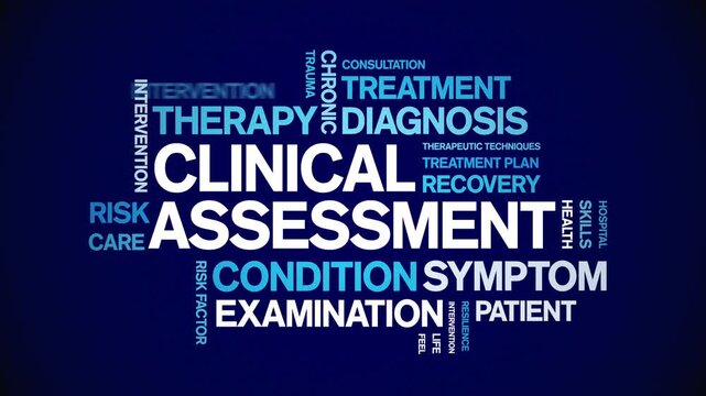 Clinical Assessment animated word cloud-text design animation tag kinetic typography seamless loop.