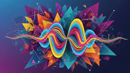 Obraz premium Vibrant Sound Wave Abstract Design with Radiating Colorful Light Effects.