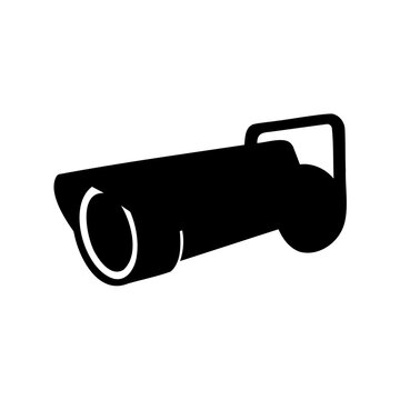 Black security camera with lens close-up - A sleek black surveillance camera icon showcasing its lens and mount detail for security or tech-related projects.