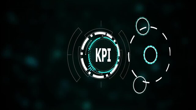 Futuristic hud display showing kpi key performance indicator glowing cyan on , Futuristic HUD display showing KPI key performance indicator, Digital data dashboard and business analytics.