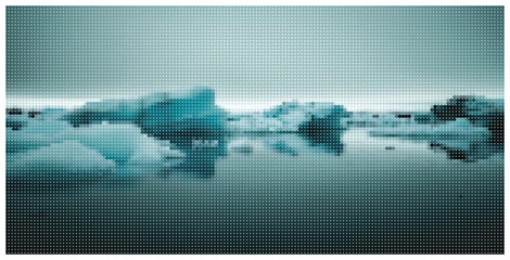 Breathtaking arctic glacier landscape with icebergs vector art graphic. © MOSTMONIRA