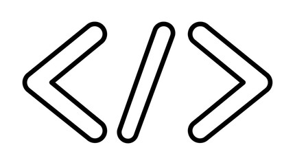 Minimalist black and white coding symbol representing web development software programming and html markup language © Agus