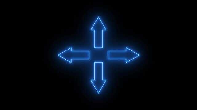 Glowing Neon Four Corner Expand Arrows Outline Icon Animation on Transparent Background 4K