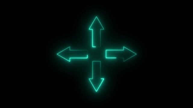 Glowing Neon Four Corner Expand Arrows Outline Icon Animation on Transparent Background 4K