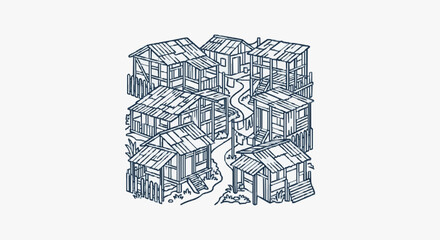 Intricate black and white architectural line drawing of a castle. © Xasia