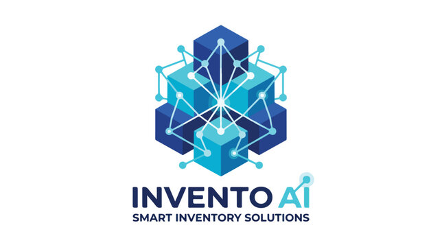 Invento AI smart inventory solutions logo with connected cubes and digital network.