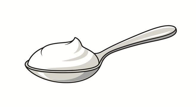 A spoonful of yogurt or cream on a metal spoon