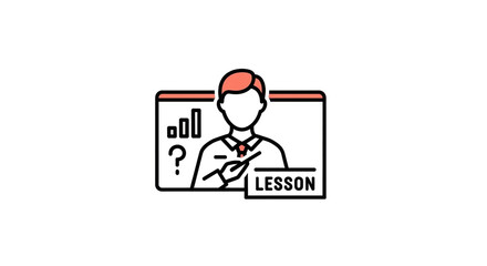 Fototapeta premium Teacher Explaining Lesson on Digital Screen with Question Mark Illustration