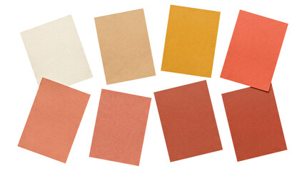 Fototapeta premium Eight scattered rectangular textured paper notes in a vibrant warm autumn color palette.