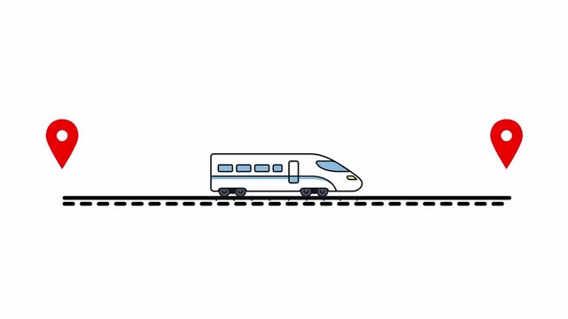 Animated High Speed Train Travel Concept with Map Destination Pins