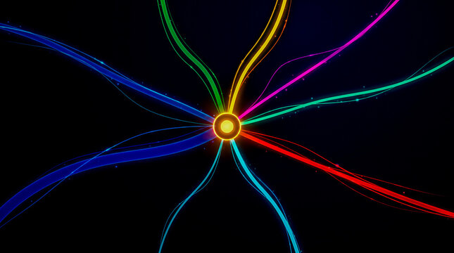 Amber hub eight coloured revenue streams radiating varying thickness navy, diversification concept