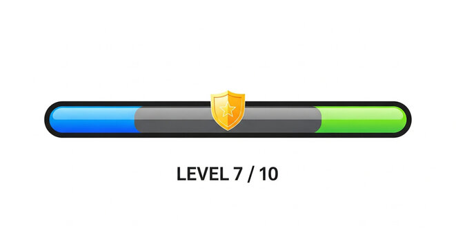 Loading progress bar with gold shield icon showing level seven out of ten