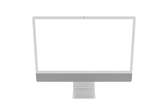 Computer screen display isolated on transparent background. Silver color. Front view of a modern desktop monitor. 3d rendering