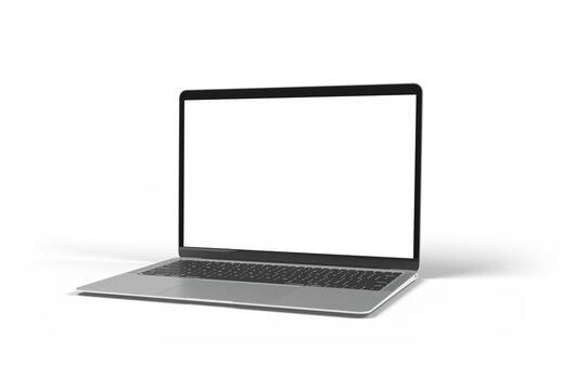 Modern laptop computer screen isolated on transparent background with shadows. 3D rendering