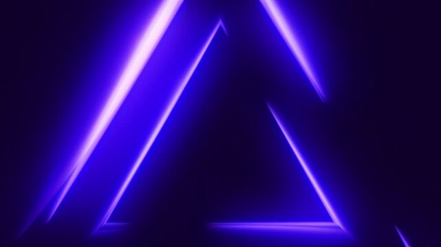 Glowing purple triangle neon lights tunnel animation