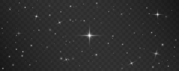 Fototapeta premium White sparkling stars with glitter dust and soft glowing twinkle on dark checkered background. Elegant celestial starlight texture.