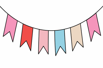 Obraz premium Colorful party bunting flags hanging in a gentle curve on a white isolated on transparent background png